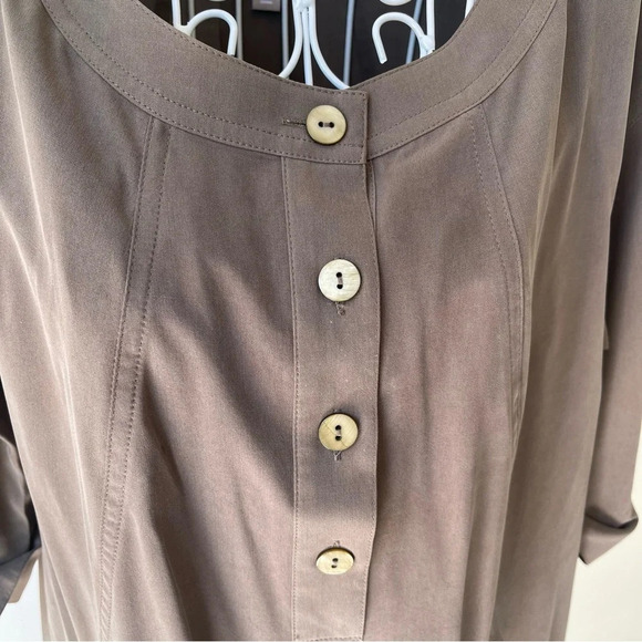 J Jill 3/4 sleeve quarter button silk pockets midi dress olive green size XS - Picture 4 of 11